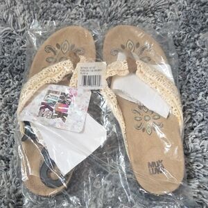 Muk Luks Beige Sandals with Lace Accents